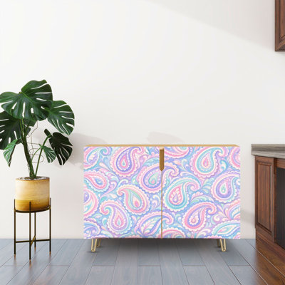 Buffet buffet avec rangement à motif cachemire fleuri pastel avec 2 portes pour le salon et la cuisine