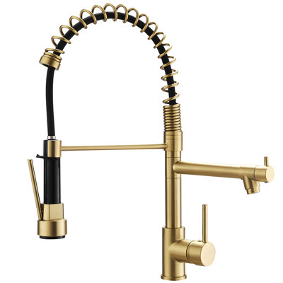 Robinet de cuisine de luxe doré avec rétractable - eau et température réglables, poignée simple, fabrication pivotante en laiton Merry 360, levier, longévité
