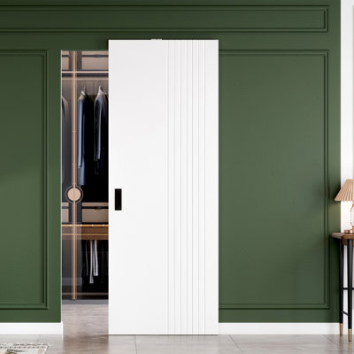 Concealed White Sliding Barn Door with Hidden Track Installation Hardware Kit