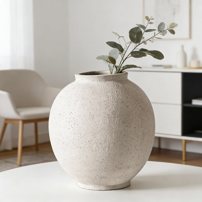 Large Farmhouse Ceramic Vase - 9.8 Inch Tall Rustic White Vase For Home Decor, Handmade Terracotta Vase For Living Room, Table Centerpiece, Wedding, And Holiday Decor