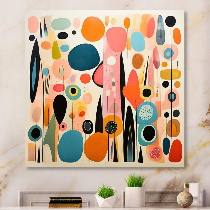Pink Mid Century Playful Patterns II - Abstract Midcentury Wall Art, Wrapped Canvas, No Frame, 36" H x 36" W