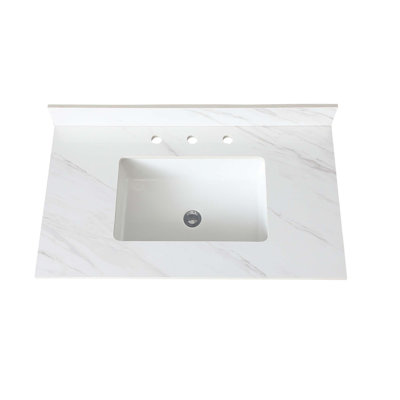 Marble Vanity Top Vanity Top With Pre-Drilled Faucet Holes, Bathroom Vanity Top With Undermount Rectangular Middle Sink And 4" Height Backsplash,  Bianco Carrara Venato