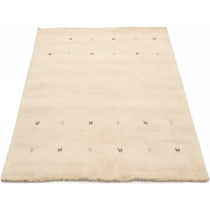 Handwoven Wool Gabbeh Uni White Rug, Square 60cm