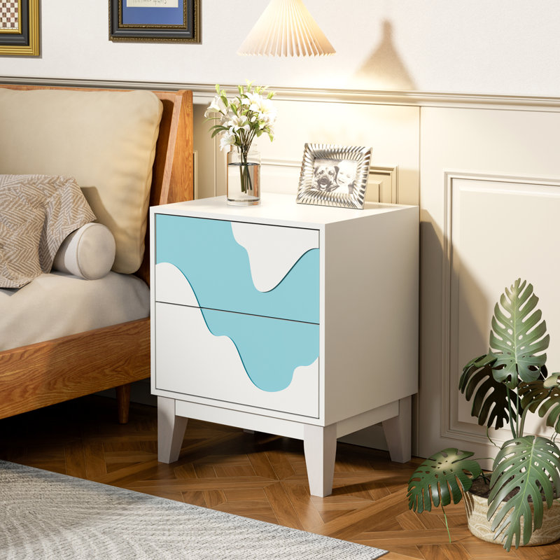 17.7“W Flowing Water Geometry Nightstand, White, Individual