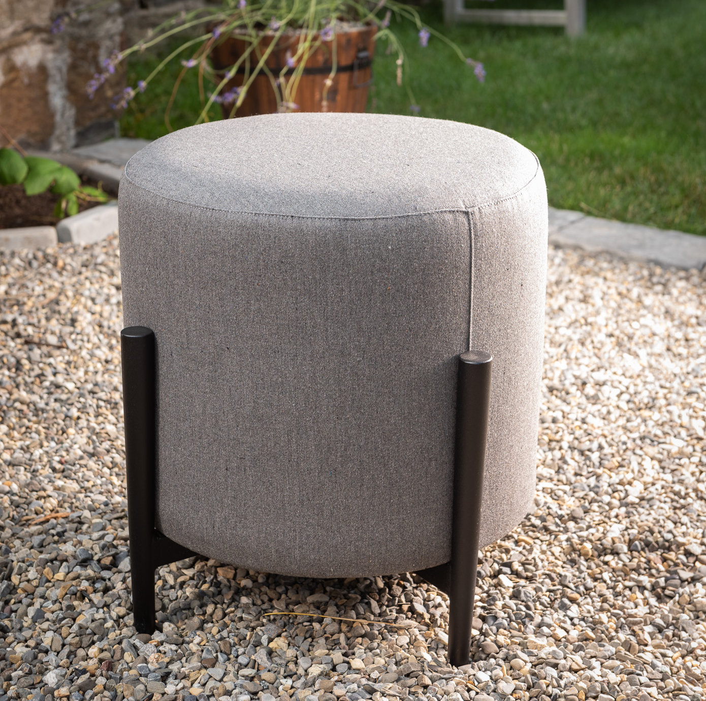 Talita Round Upholstered Outdoor Ottoman, Graphite