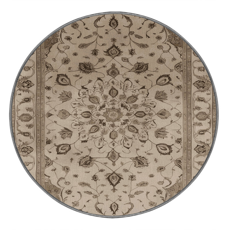 Tapis gris Tabriz lavable à la machine, Rond 6 pi