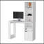 Bureau d'ordinateur blanc avec bibliothèque à 4 niveaux et armoire à 1 porte, parfait pour les espaces de travail organisés et élégants.-1882401593
