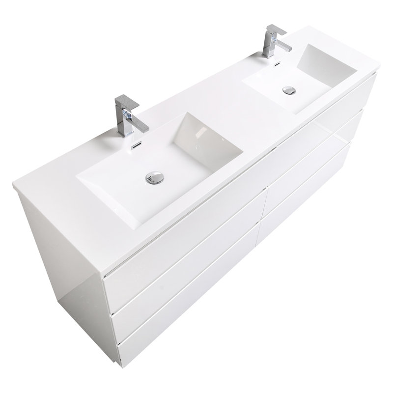 Ensemble de meuble-lavabo double 71 "avec miroir, Très brillant