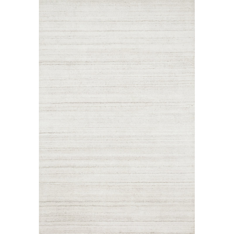 Ivory Rectangular Handmade Wool and Synthetic Rug