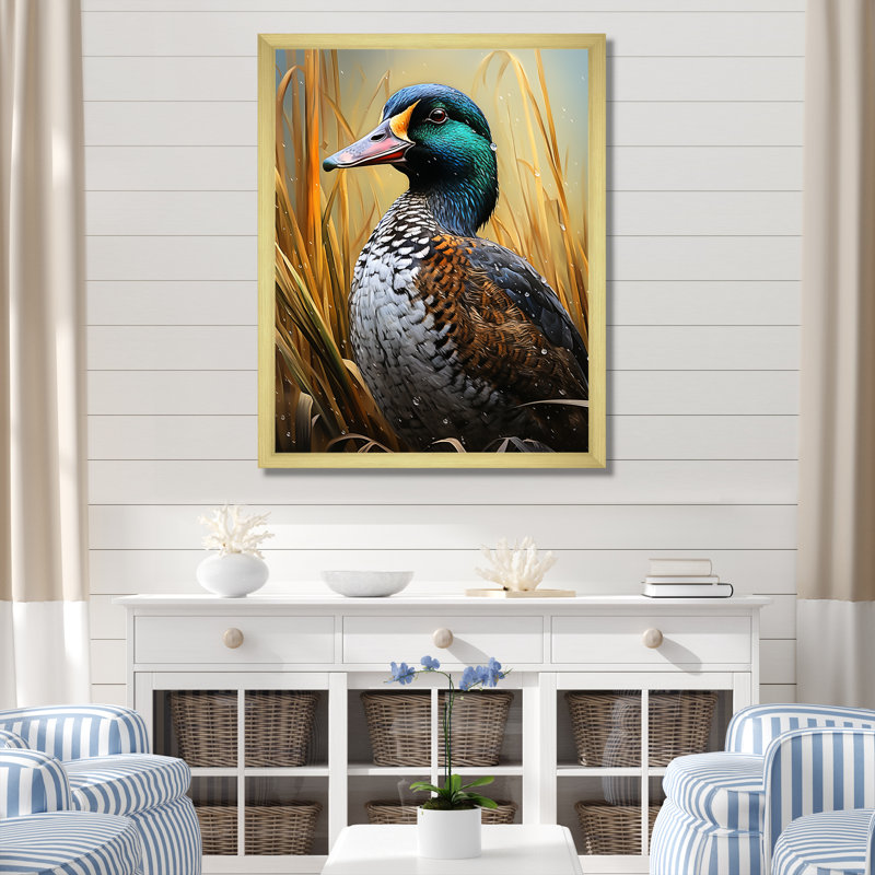 Drake canard à l'étang II, H 40 po x l 30 po x P 1,5 po, Cadre doré simple