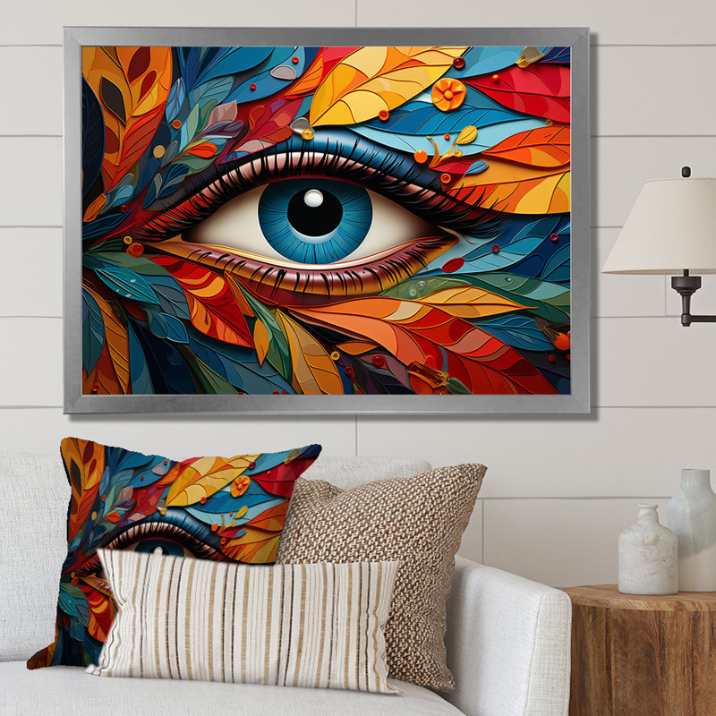 Symphonie des yeux sur feuille, Cadre simple argenté, H 16 po x l 32 po x P 1 po