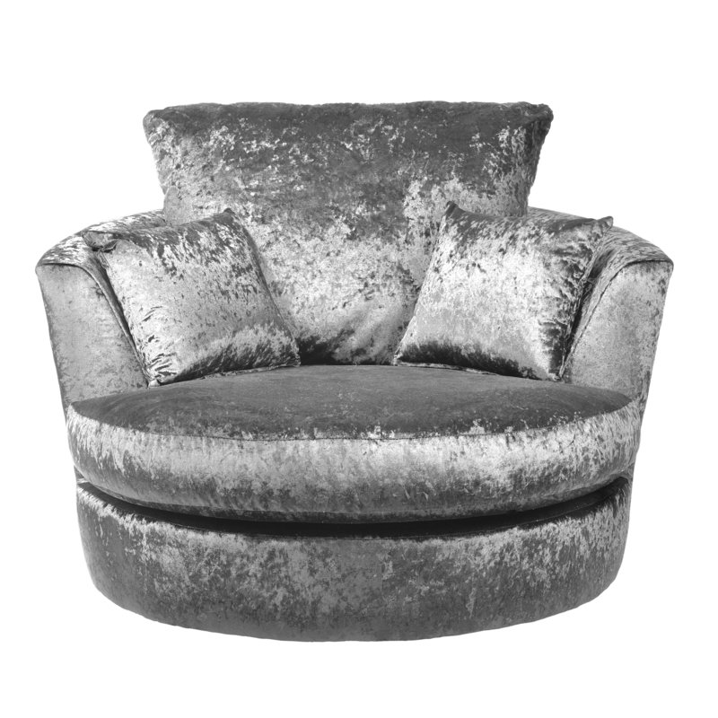 Romelia Velvet Swivel Barrel Chair, Silver
