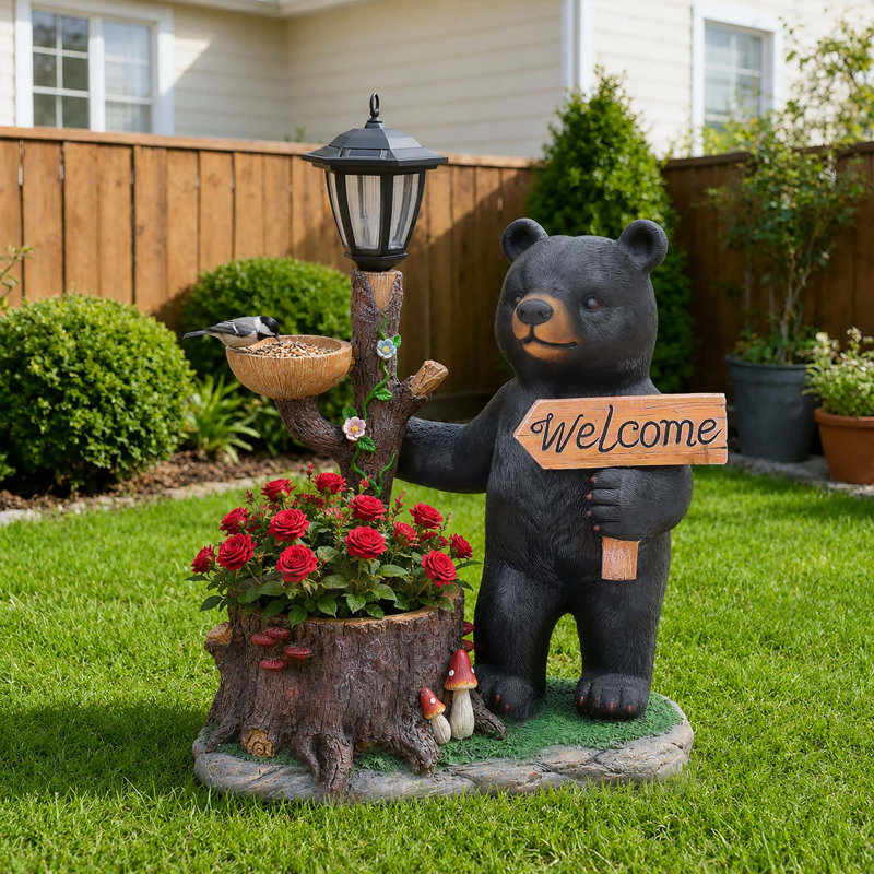 Jardinière en forme d'ours avec lanterne solaire pour décoration de jardin extérieur