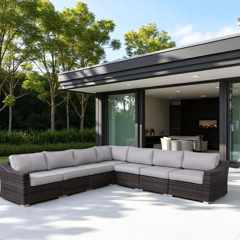 Ensemble modulaire d'extérieur 7 pièces avec coussins en mousse de 5 po d'épaisseur, structure en aluminium antirouille, conception modulaire réversible de l'eau et des housses