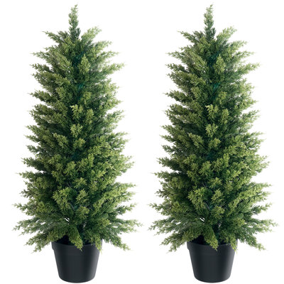Artificial Cypress Topiary Trees-UV Resistant Faux Cypress Plants For Indoor Or Outdoor(Set Of 2)