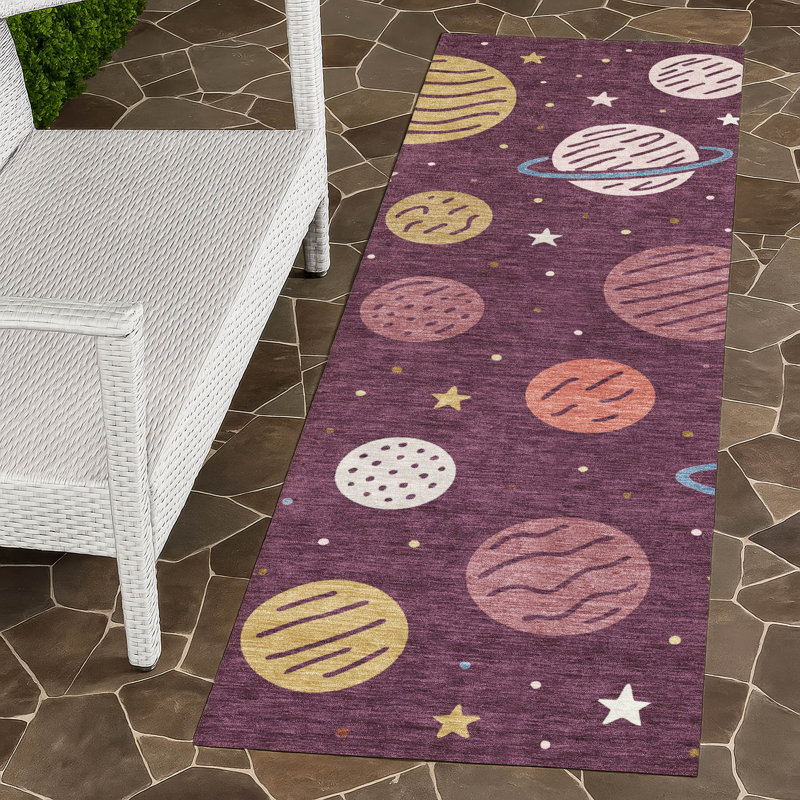 Machine Washable Indoor/Outdoor Chantille ACN2619 Kids Rug, 2'3" x 7'6" Runner, Eggplant