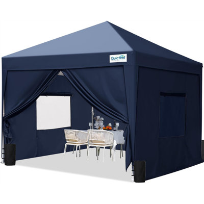 Quictent 3x3m (10x10ft) Pop Up Canopy Gazebo with Mesh Window Sidewalls, Adjustable Height Event Shelter, Portable Tent for Garden Party, Camping, Beige