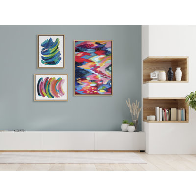 Brushstroke 100 , Bright Abstract and Bright Abstract 2 by Jessi Raulet of Ettavee Framed Canvas Wall Art Set