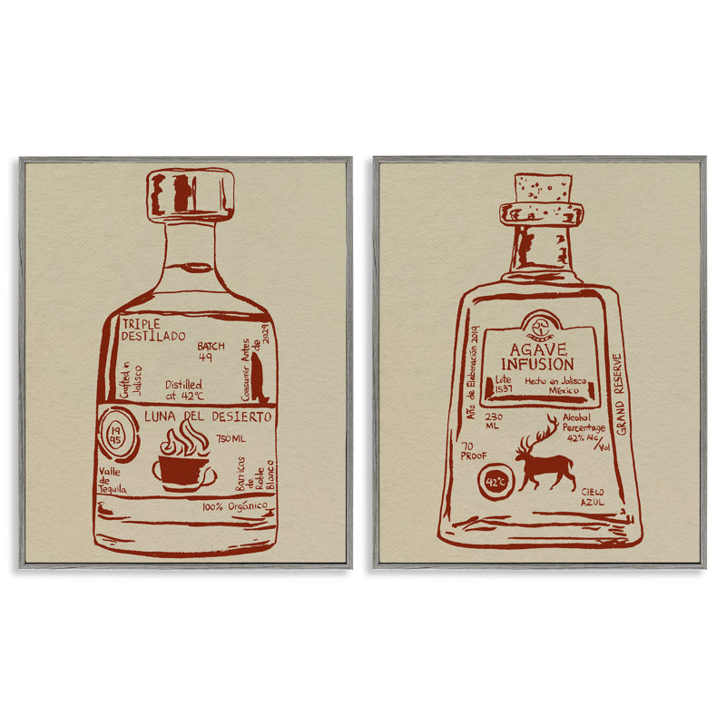 Ensemble de 2 giclées encadrées "Liquor Bottle Essence", design par Melissa Wang, Estampe numérique Farmhouse