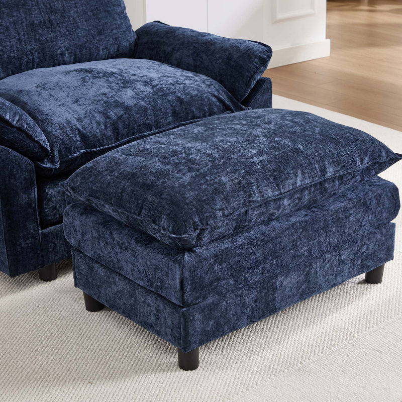 Fauteuil d'appoint moderne avec repose-pieds en chenille moderne, Chenille bleu