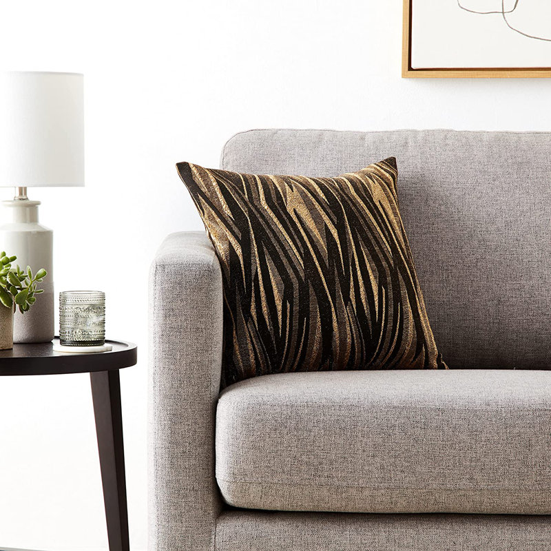 Gold Polyester Jacquard Reversible Square Throw Pillow 18" x 18"