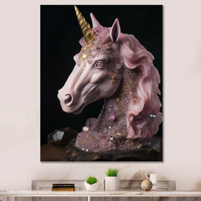 Portrait de licorne glam rose avec corne d'or sur toile
