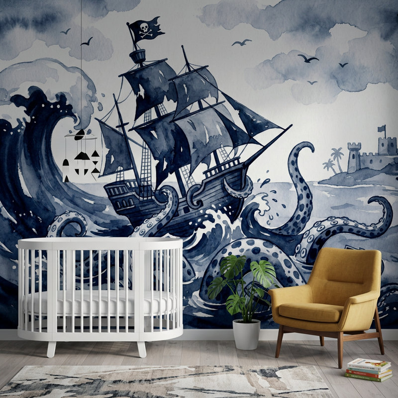 Papier peint nuage de ciel pirate Kraken, 100 po x 96 po, Peel and Stick