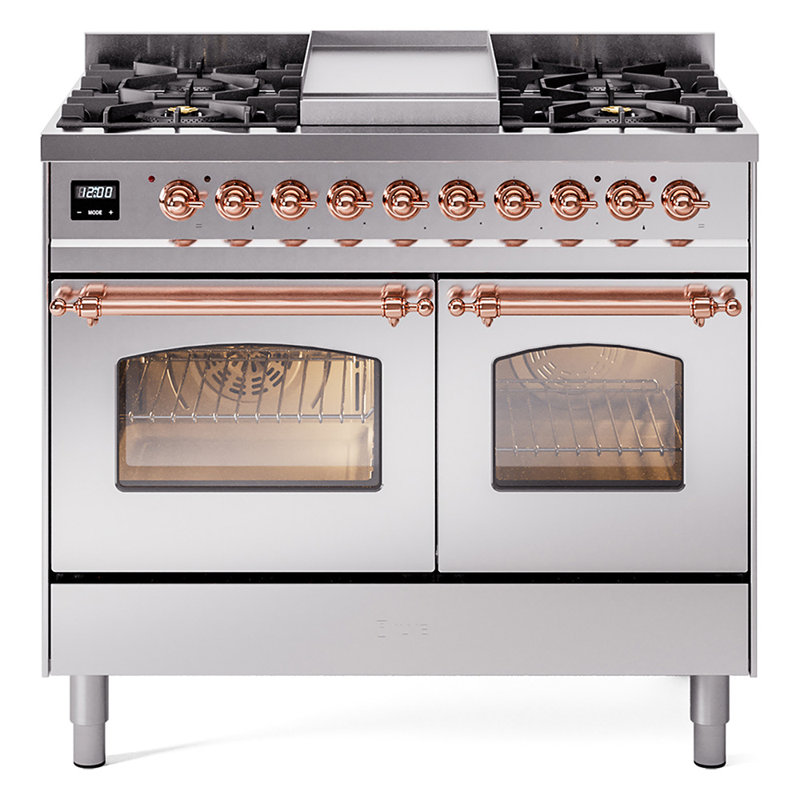ILVE Nostalgie II 40 in Dual Fuel Range, Graphite Matte/Brass, Liquid Propane