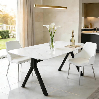 Table de salle à manger rectangulaire en verre trempé de 51 po avec pieds en métal