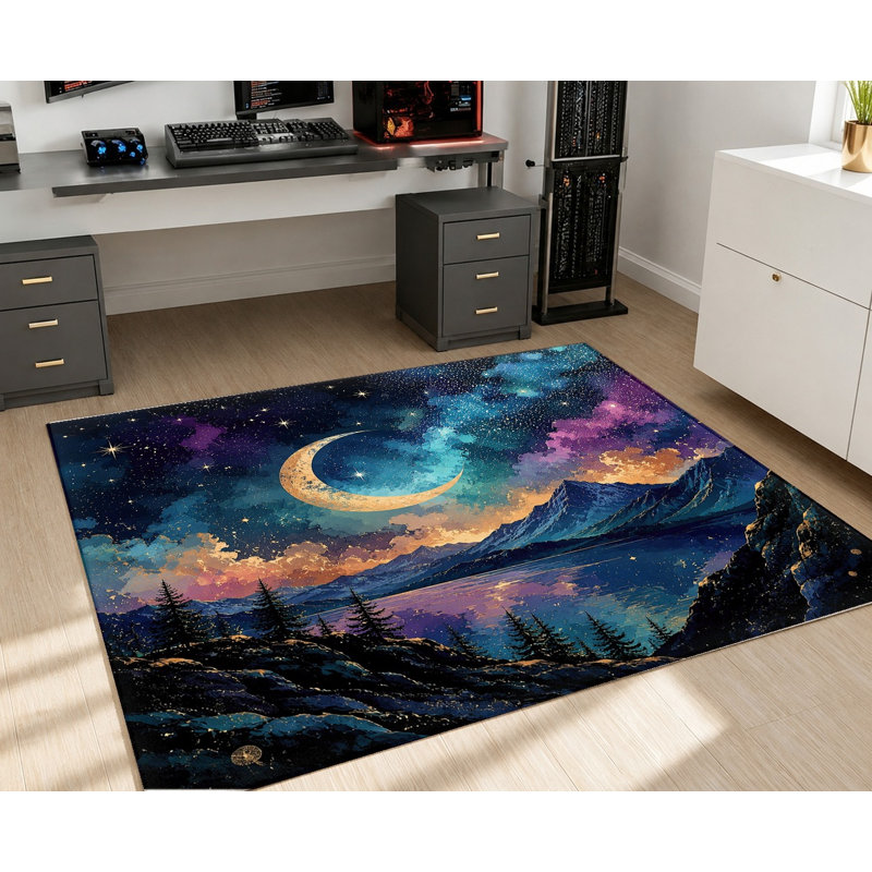 Tapis de paysage Dreamy Cosmic Crescent Moon Starry Sky, Rectangle 5 pi 3 po x 3 pi 3 po (160 x 100 cm)