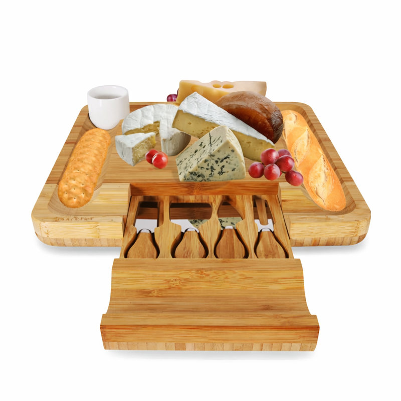 Charlton Home® Ackerson Porcelain Bamboo and Stainless Steel Stainless Steel Cheese Board Serving Dish