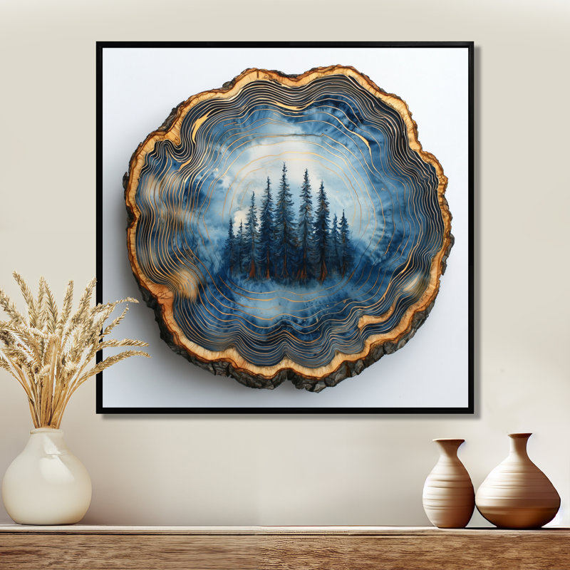 Forêt bleue de Gerçon, collage de diapositive en bois I - forêt, art mural, H 16 po x l 16 po, Impression encadrée flottante