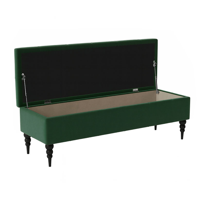 Safar Wide Tufted Rectangle Ottoman Storage Bench – Upholstery Plush Velvet Shoe Bench with Black Turned Wooden Legs