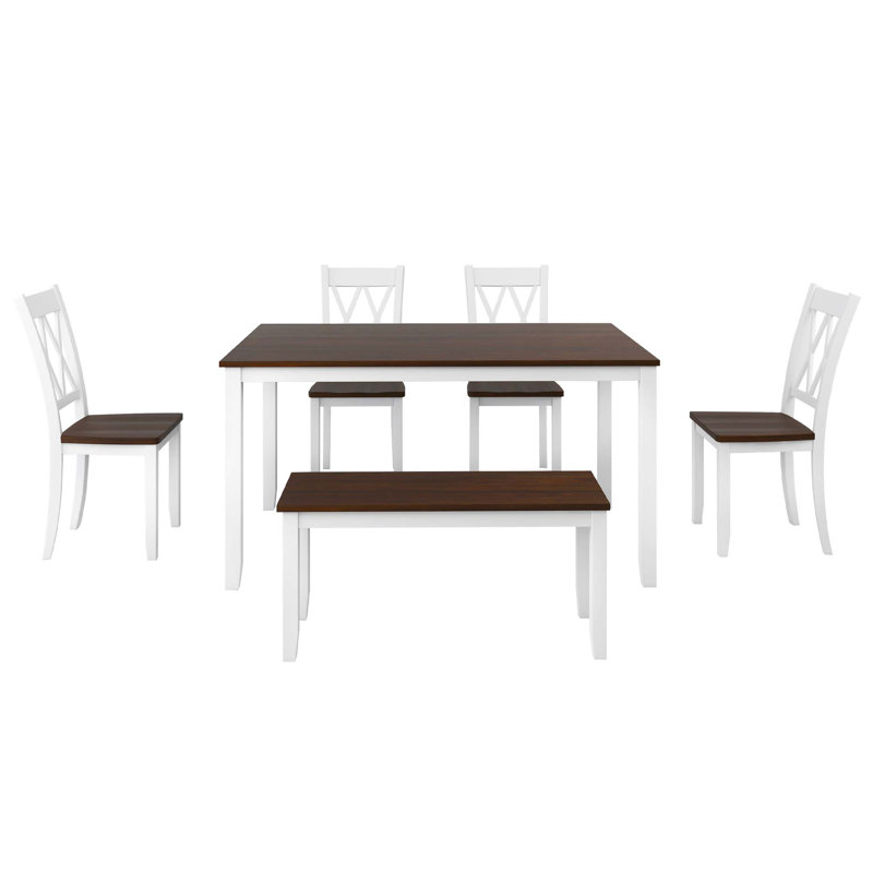 Ensemble de table de cuisine en bois 6 pièces, ensemble de table de salle à manger rustique rustique avec 4 chaises et banc