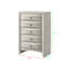 Commode de rangement contemporaine au fini blanc neutre avec façades courbées avec cinq tiroirs spacieux, parfaite pour les chambres modernes et élégantes.