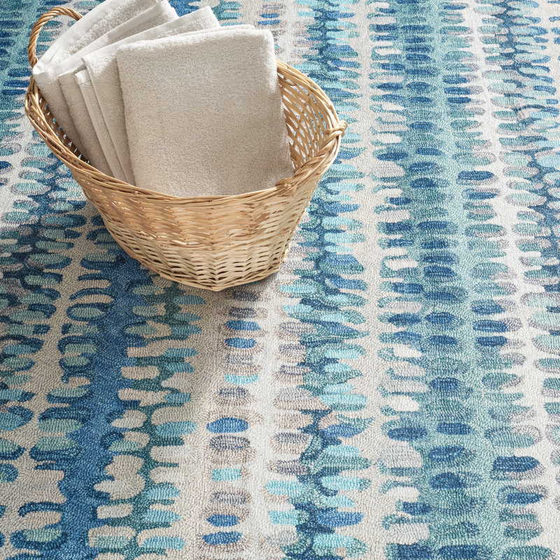 Paint Chip Blue Machine Printed Washable Rug, Rectangle 5' x 8'
