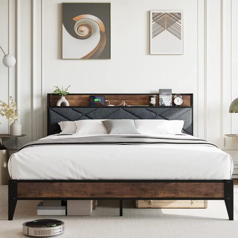 Upholstered Metal Slat Bed, Full / Double