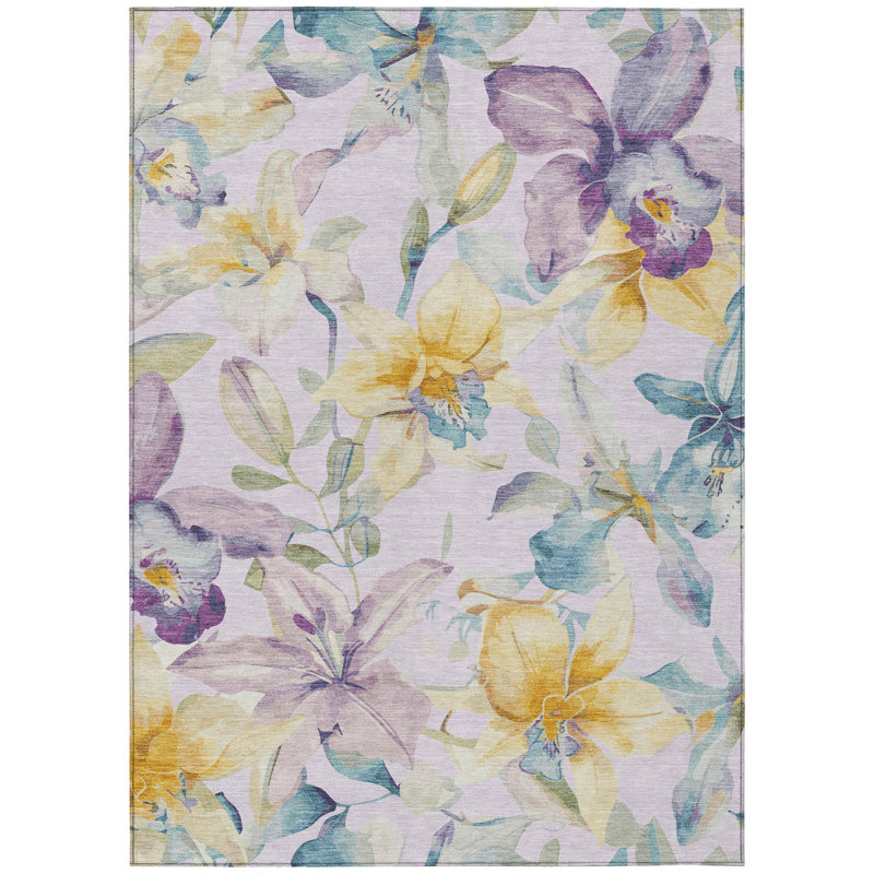 Machine Washable Indoor/Outdoor London ACN2262 Floral Rug, Rectangle 10' x 14'