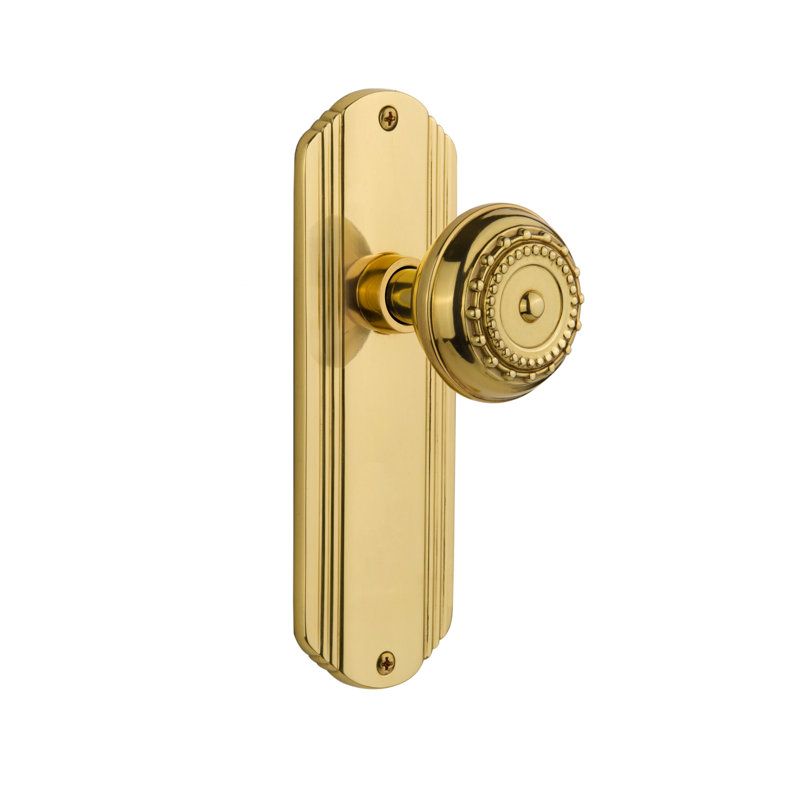 Bouton de porte d’intérieur mortaise avec plaque longue décorative Meadows, 2 1/4, Laiton poli