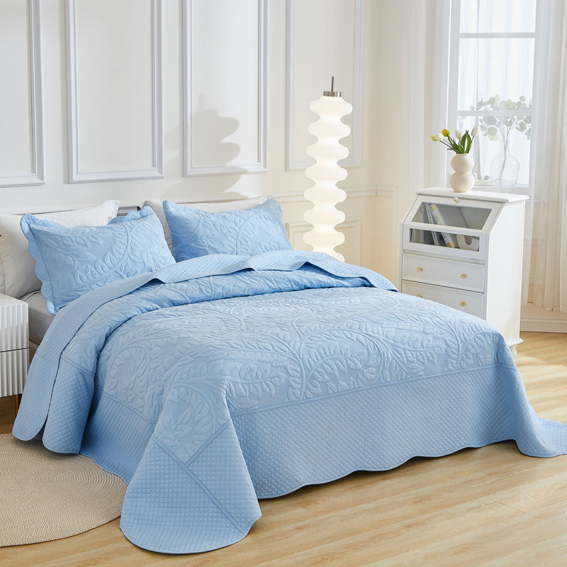 Cotton Quilt, Queen Quilt + 2 Standard Shams, Light Blue