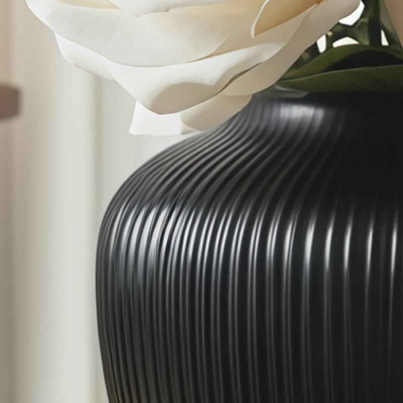 Ensemble de 2 vases ronds en céramique texturés à rayures noires de 5 pouces