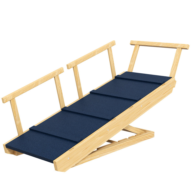 Rampe d'escalier en bois pour chien avec 4 hauteurs réglables et tapis antidérapant pliable pour une utilisation simple