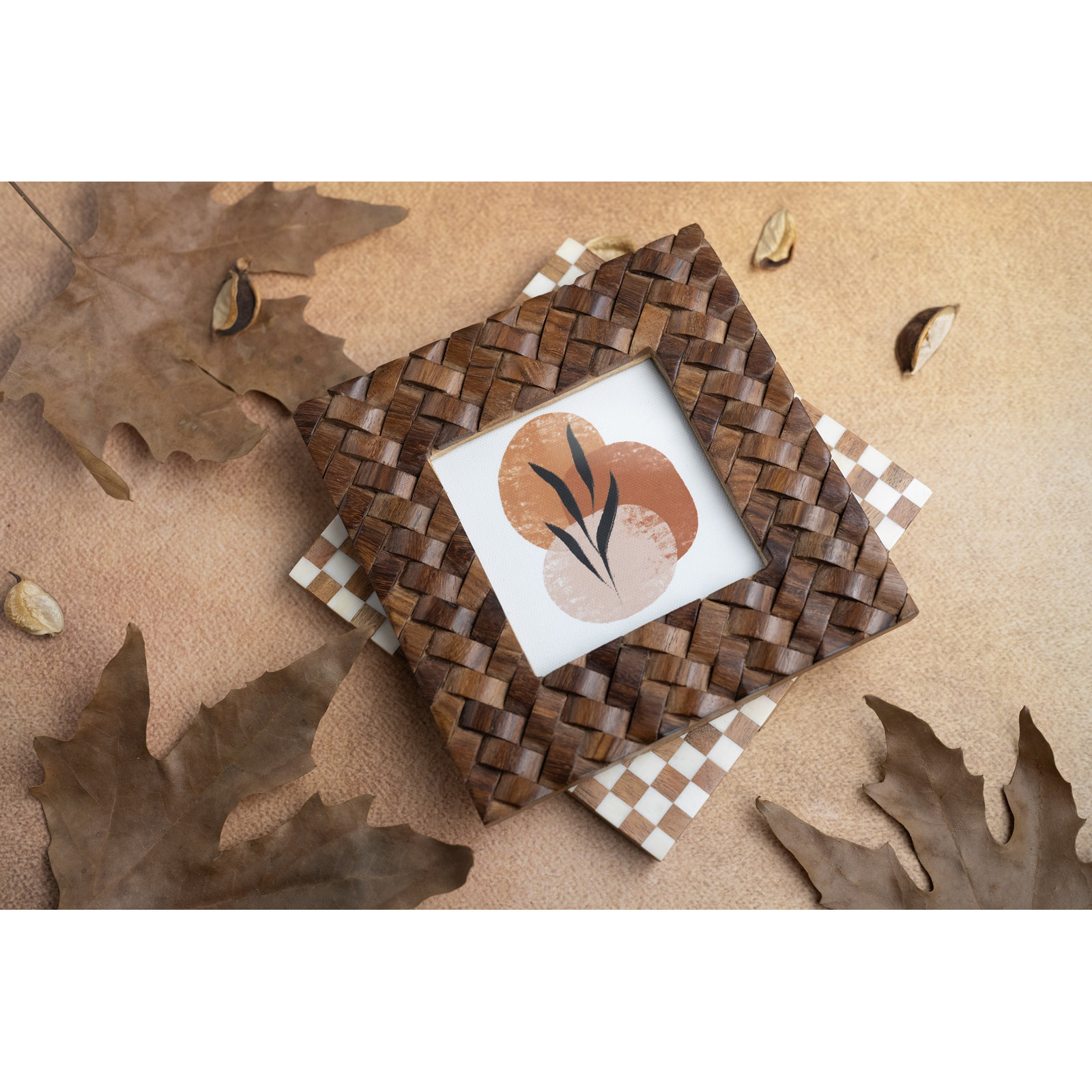 8X10” Criss Cross Wood Picture Frame, 4" W x 4" H
