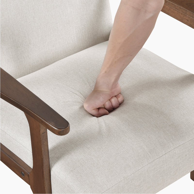 Fauteuil d'appoint moderne de style Mid-Century Garennier 27 po avec revêtement en tissu texturé, structure en bois d'hévéa massif, coussin d'assise en mousse Dacron