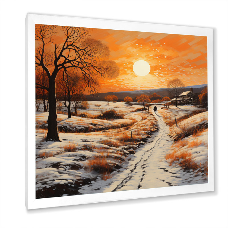 «Orange White Winters Glow Pointillism», reproduction sur toile, H 16 po x l 16 po x P 1 po, Cadre simple blanc