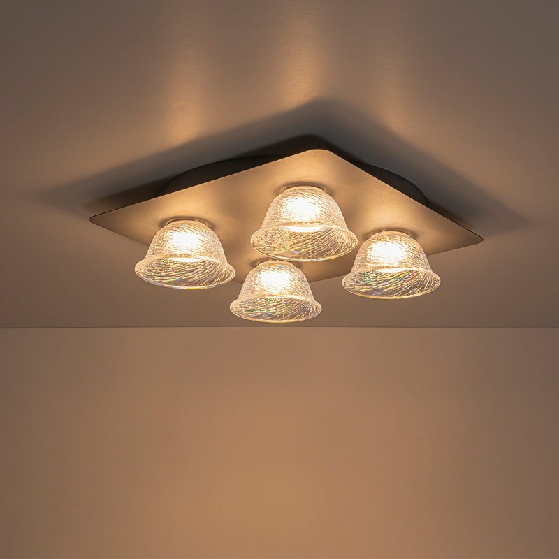 4-Light Iridescent Glass Dimmable LED Square Flush Mount
