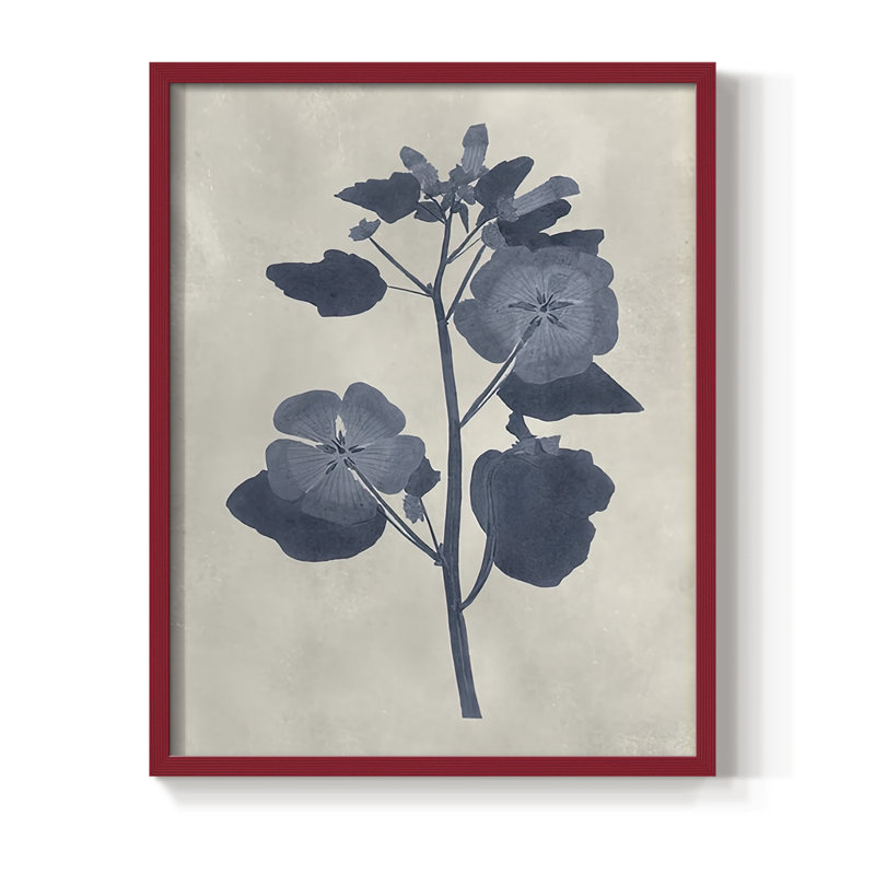 Reproduction encadrée de fleurs pressées V bleu marine - Bois massif, H 11 po x l 9 po, Rouge