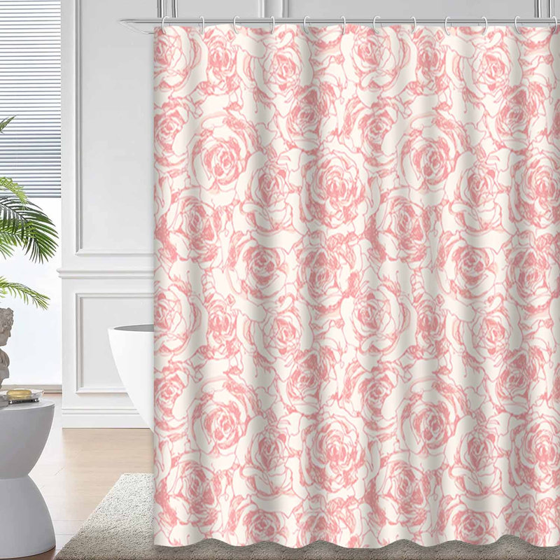 Rideau de douche imperméable à motif floral rose pastel avec 12 crochets, L 72 po x l 72 po