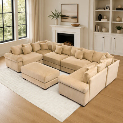 Canapé d'angle modulaire surdimensionné Cloud, convertible avec pouf, en velours côtelé doux, design ergonomique, montage facile, pour le salon et la chambre.