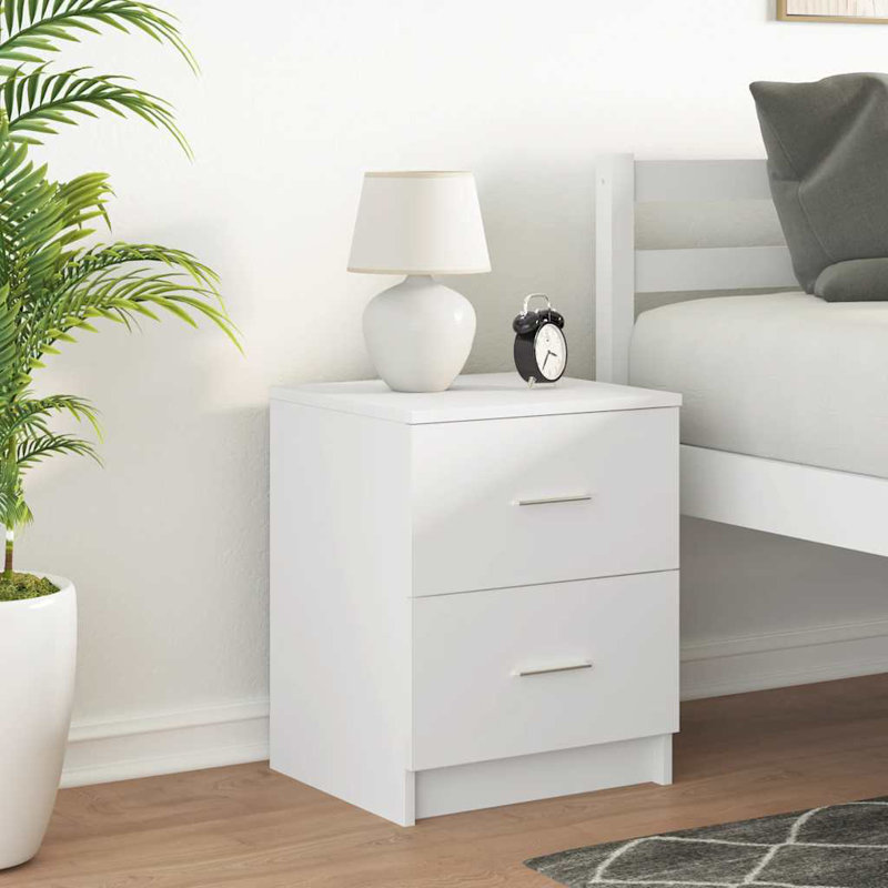 Bedside Cabinet With 2 Drawers, White, 2
